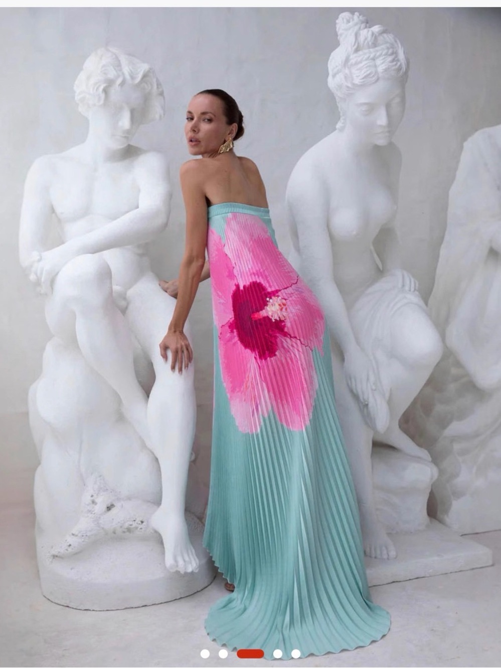 A Classy Chic Boutique Mint Green Strapless Pleated Maxi with Pink Floral